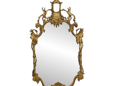 Late 20th Century Chinese Chippendale Pagoda Gold Gilded Wall Mirror Double Phoenix Ho Ho Birds
