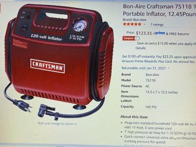 Craftsman 75118 120V Portable Inflator, 12.45Pounds