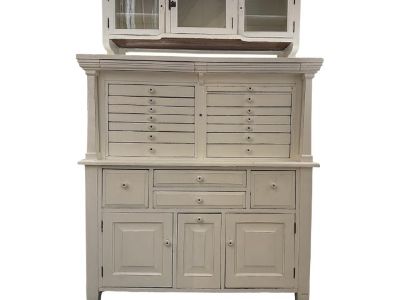 1920s Antique Oak Dental Cabinet With Cream Paint