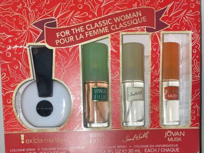 4Pc COTY Gift Set Cologne Spray Exclamation Vanilla Fields Jovan Musk Sand Sable