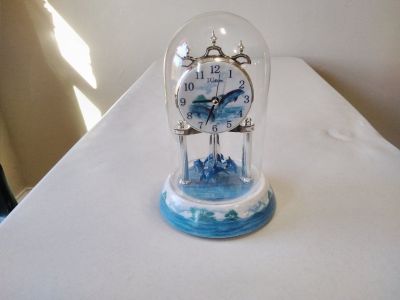 Used Not Working WALTHAM ANNIVERSARY GLASS DOME CLOCK ROTATING DOLPHIN