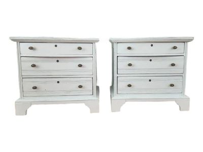 Pair of Refinished Lexington Nightstands in Mint Green With Brass Hardware
