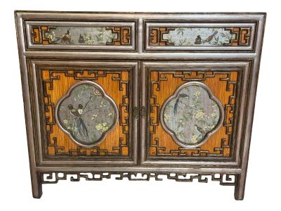 Mid 20th Century Chinoiserie Painted Wood and Mirrored Glass Chest