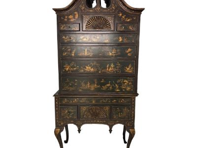 Late 20th Century Chelsea House Antique Reproduction- Chinese Black Golden Scenery Storage HIghboy