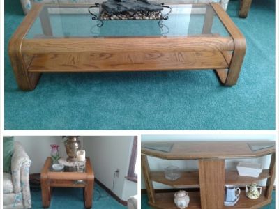 Oak coffee table, end table and side table
