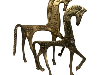 Mid Century Frederic Weinberg Style Brass Etruscan Horses - Set of 2