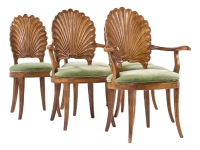 Venetian Grotto Hollywood Regency Style Scalloped Shell Back Dining Chairs - Set of 6
