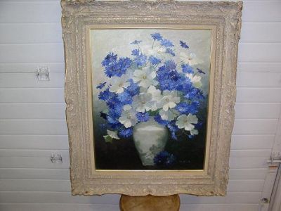 Blue and White Floral Painting