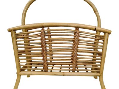 Vintage Mid-Century Modern Bamboo Pencil Rattan Magazine Holder - Franco Albini Style