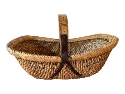 Antique Chinese Woven Willow Grain Market Basket