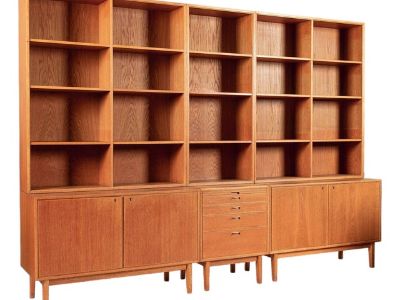 Large Mid Century Danish Teak Wood Bookshelf Wall Unit System