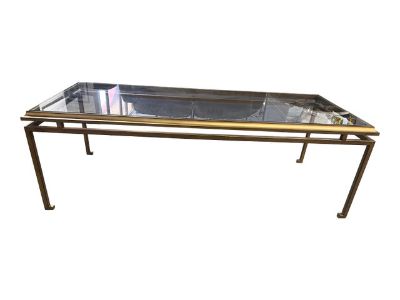 Ethan Allen Glass Top & Gold Metal Coffee Table