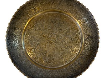 Vintage Hand-Etched Brass Decorative Plate