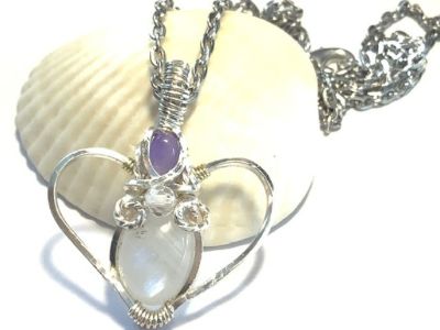 Silver Heart Wire Wrap Moonstone Pendant