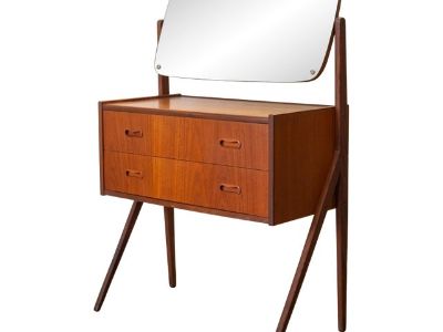 1960s Danish Teak Vanity / Dressing Table With Adjustable Mirror