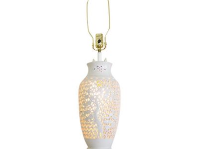 Blanc De Chine Pierced Chinoiserie Lamp With Prunus Tree Plum Blossoms
