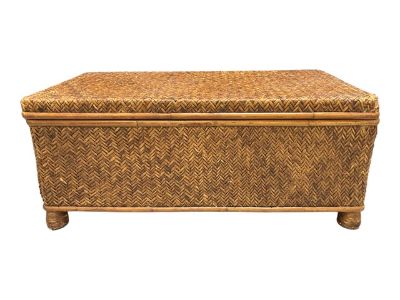 1990s Vintage Woven Rattan Storage Trunk