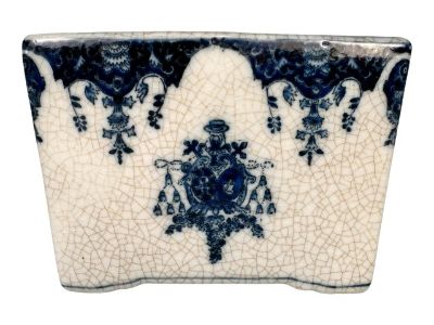 Vintage United Wilson Chinoiserie Blue and White Crackle Porcelain Rectangular Cachepot Planter