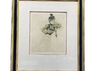 Edgar Chahinr Signed Portrait of Lady Framed Art