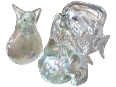 Vintage Fenton Iridescent Glass Assorted Lot of 3 Figurines: Bird, Bunny & Fish