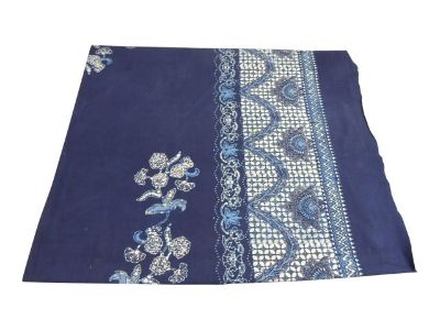 Vintage Blue and White Hand Blocked Indian Cloth With Floral Pattern