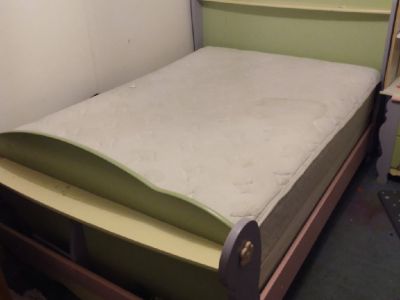 Full size girls bed frame come with box spring, and matress an matching bed side table.