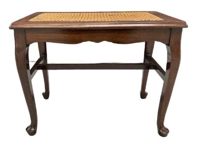 1960s French-Style Mahogany Bench With Cane Seat and Cabriole Legs