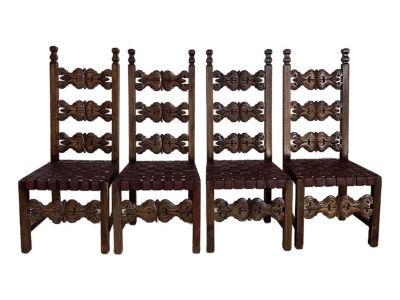 1960's Hand Carved Mexican Dining Chairs - Set of 4