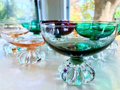 1960's Handblown Iridescent Glass 9 Dessert Bowls