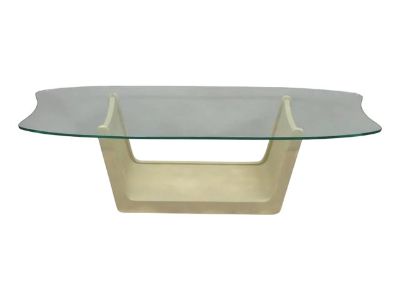 Vintage Mid Century Modern Painted Walnut Waterfall Base Glass Top Coffee Table