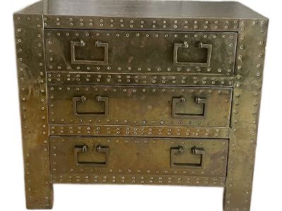 Sarreid, Ltd, Spanish High Style Brass Clad Strongbox Commode / Bedside Table