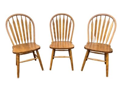 Late 20th Century Cherry Windsor Style Dining Chairs- Set of 3