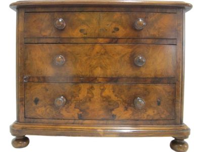 Antique 19th Century Walnut Wood Vanity Dresser Jewelry Box With 3 Drawers