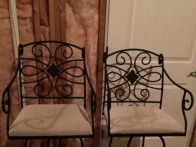 2 raw iron barstools