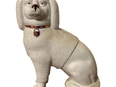 Antique 19th Century German Porcelain Figure of a Staffordshire Poodle Dog
