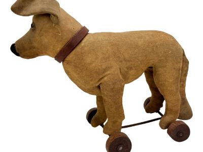 German Pull Toy Dog, Turning Head, Steiff or Thuringian Workshop, C. 1900 - 1915