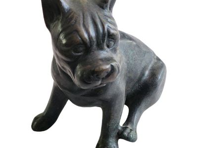 1980s Maitland-Smith Dog Sculpture Bronze Cast Metal Resting Pug Boxer Puppy Model