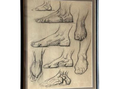 19th Century Charcoal Academic Foot Study