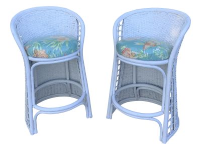 Woven Rattan Wicker Rattan Bar Stool Chairs - a Pair