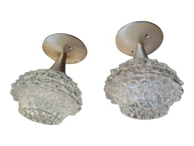 Early 1960's Chisled Glass Ceiling Lamps a Pair