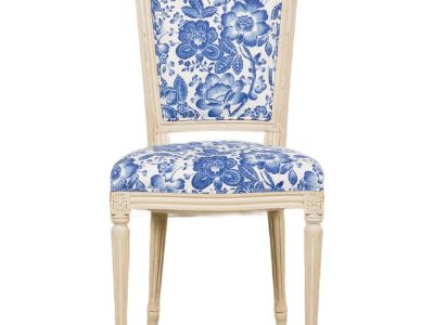 Antique French Louis XVI Style Painted Accent Side Chair in Blue Floral