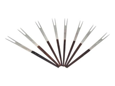 Mid-Century Modern Teak & Stainless Fondue Fork Set – Japanese Danish Style
