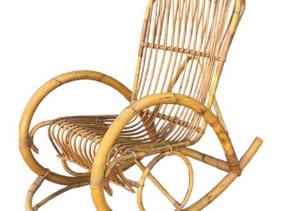 1970s Franco Albini Style Italian Bent Bamboo Chair - Rocking Chair - Built in Footrest