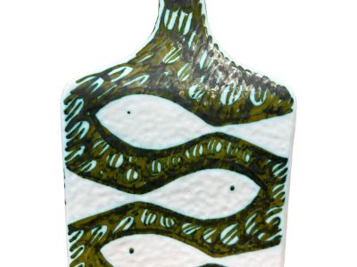 1960s Alessio Tasca Large Green & White Fish Dove Vase for Raymor Italy