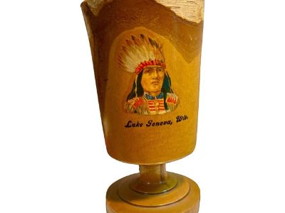 Mid-Century Birch Bark Wood Goblet Folk Art Vintage Souvenir — Lake Geneva, Wisconsin