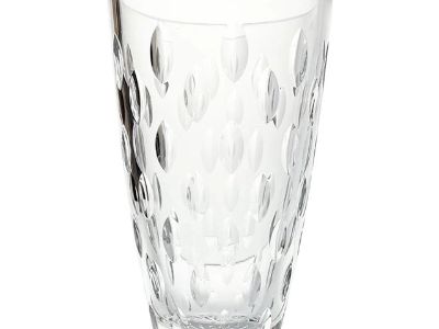 1990s Vintage Modernist Contemporary Teardrop Oval Cut Heavy Crystal Table Vase