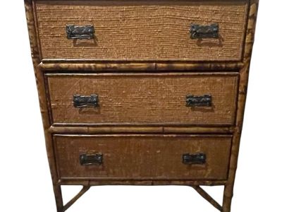 Antique Tortoise Bamboo and Rattan Chest of Drawers