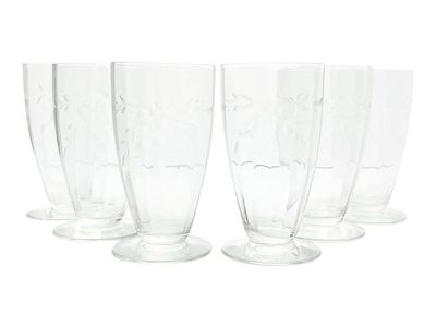 1950s Vintage 6 Etched Flower Optic Iced Tea or Tumbler Glasses