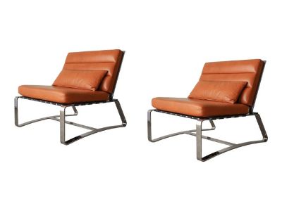 Substantial Pair of Italian Stainless Steel and Leather Lounge Chairs