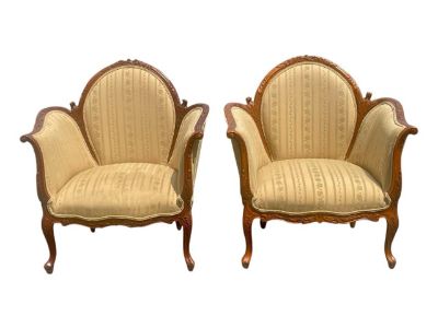 Pair Vintage Oversized Carved Louis XV Style Canapé Lounge Chairs
